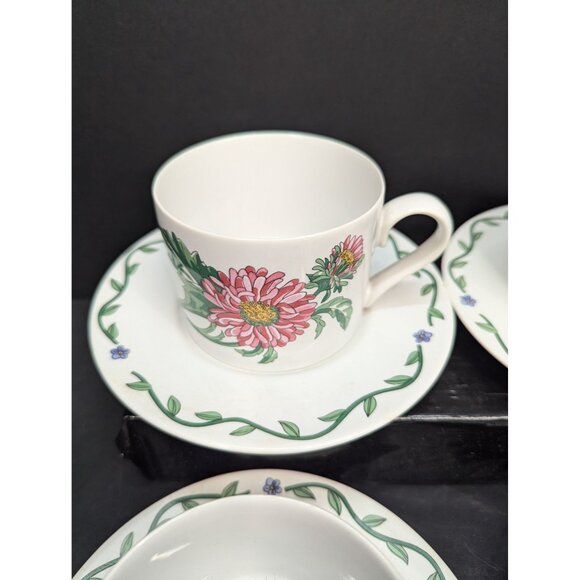 International Tableworks Terrace Blossoms Flat Coffee Cup w/Saucer Set of 4 - Picture 2 of 12